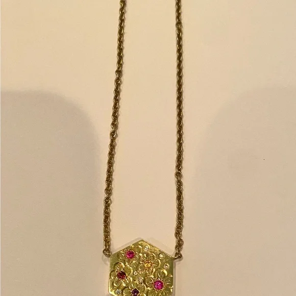 14K Yellow Gold Floral Pendant Necklace with Assorted Semi-Precious Stones - Picture 1 of 1